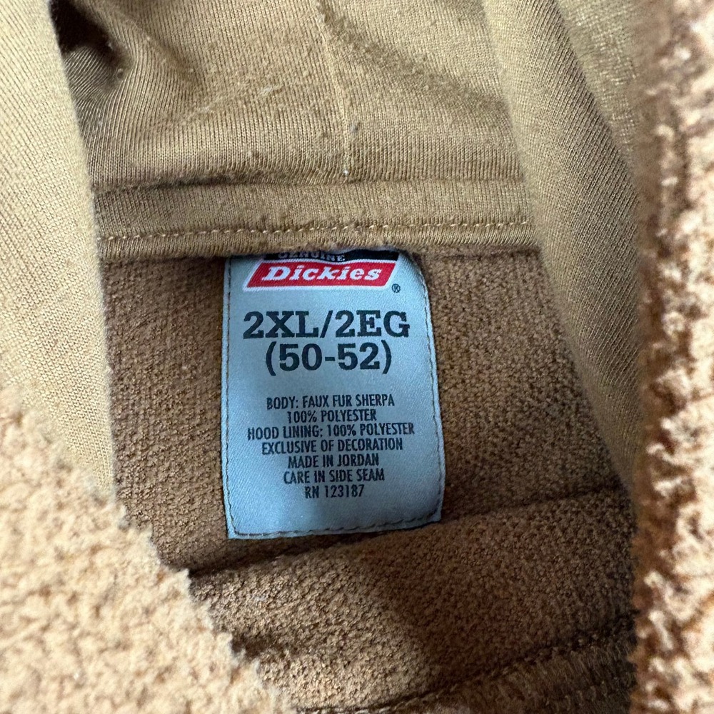 Dickies Mens 2XL Sherpa Hoodie Faux Fur Fleece Pullover Brown Tobacco RN123187 - Picture 2 of 5